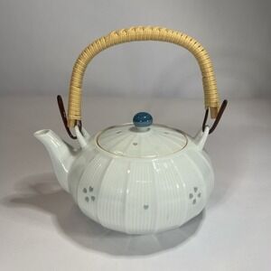 Japanese Tea Pot-Hotaru Arita-yaki Porcelain Blue and White Rice Eye Grain